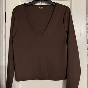 Old Navy Women's Chocolate Long Sleeve V-Neck Top